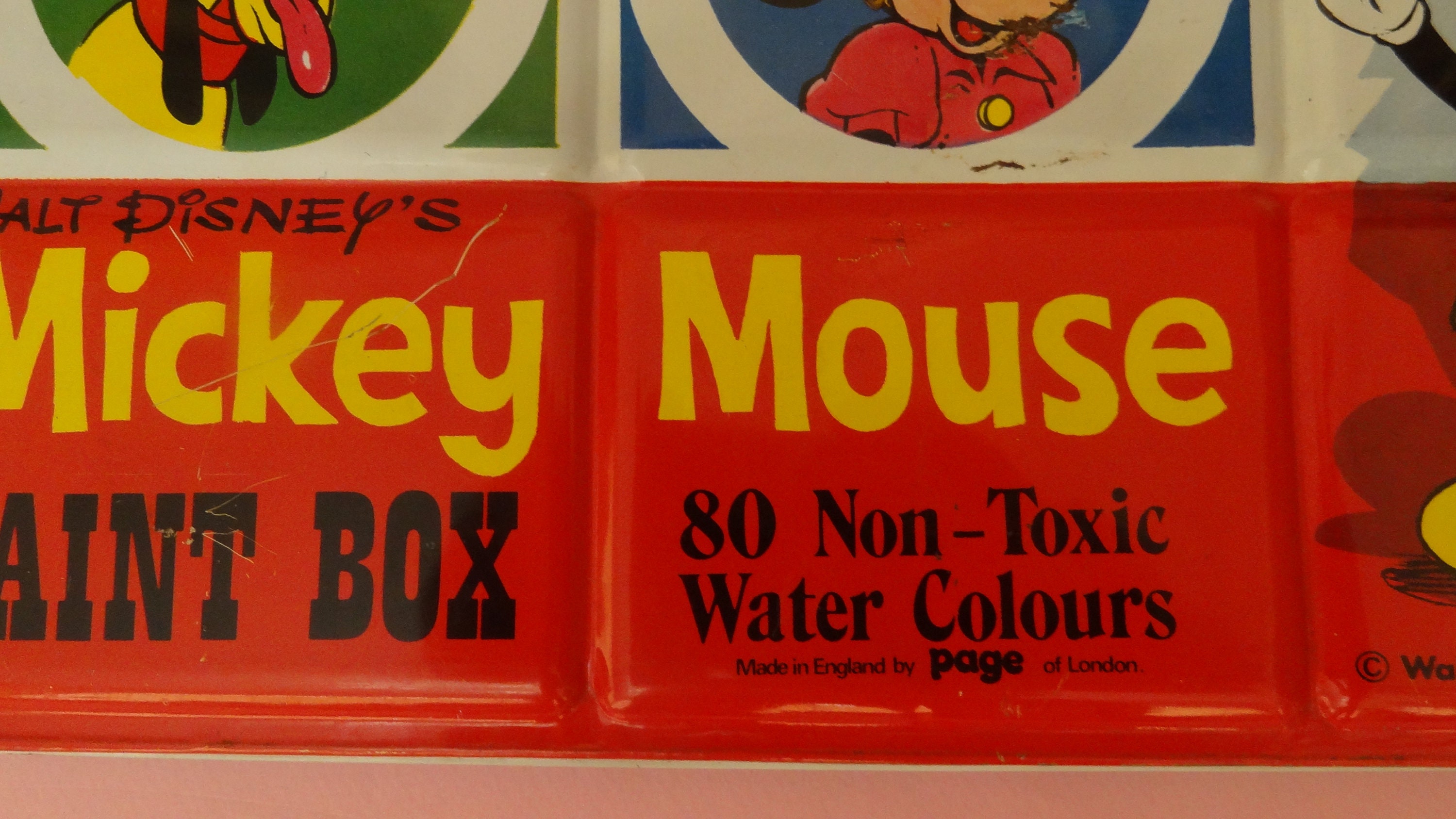 Vtg MICKEY MOUSE WATERCOLORS Tin Litho Paint Box 1970's