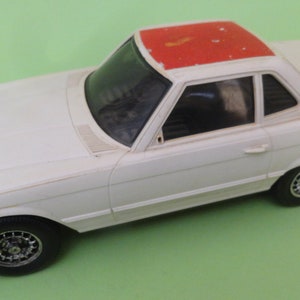 Vtg MERCEDES 350 SL CAR 1970&#39;s Greek K V Vasiliades Battery Op Car, Old Collectible White Red Mercedes Toy Car, Greece Old Mercedes Toy Car