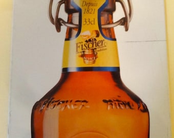 FISCHER BEER Tin Sign, Fischer d&#39;Alsace Metal Sign, Drinks & Spirits French Tin Sign, Beer Distillery Advertising Sign, Pub Club Sign Decor