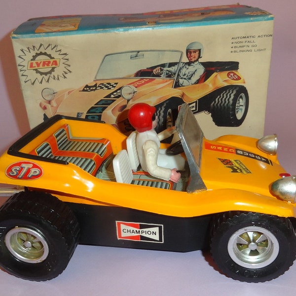 OLD SAND BUGGY Toy Car by Greek Lyra in Original Box Greece 1980's, Yellow Plastic Sand Buggy Car, Kids Sand Buggy Toy Car Gift 10"x5"
