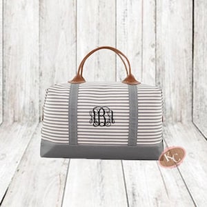 Monogram Weekender, Gray Strip Weekender, Large Tote Bag, Weekender Bag, Overnight Bag, Travel Bag, Tote Bag, Gift for Her