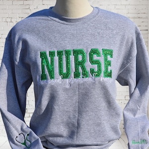 Embroidered Nurse Glitter Sweatshirt, Nurse Crewneck, Nurse Gift, Nurse Sweater, Nurse EST, Nursing Graduation Gift, Nurse Student Gift