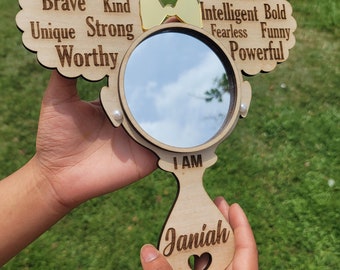 Affirmation Mirror/ Easter Basket Stuffer/Inspirational Mirror/Afro puff mirror/I Am Mirror/Hand Mirror/ Afro Puff Mirror/Valentine Day Gift