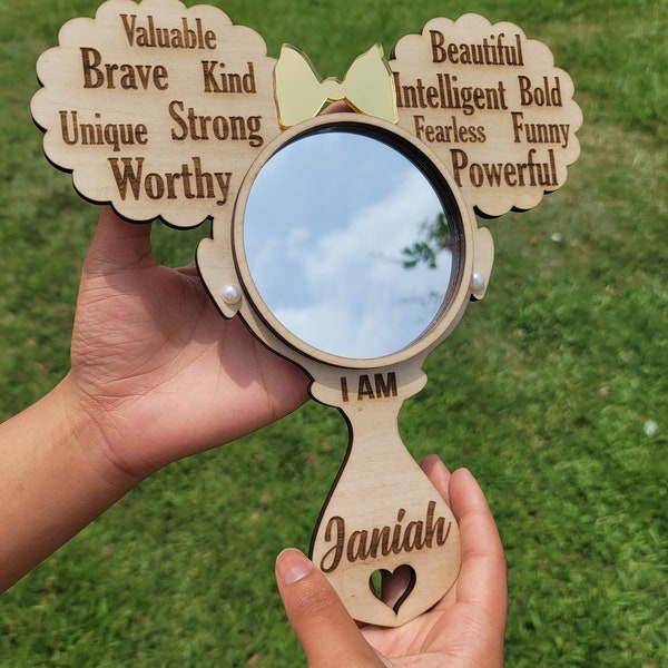 Affirmation Mirror/ Easter Basket Stuffer/Inspirational Mirror/Afro puff mirror/I Am Mirror/Hand Mirror/ Afro Puff Mirror/Valentine Day Gift