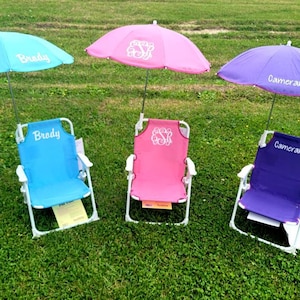 Monogrammed Kid's Beach Chair w/ umbrella, Monogrammed chair, Childs Beach Chair, Personalized Baby Toddler Beach Chair with Umbrella, Boy