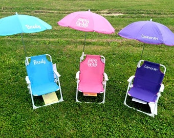 Monogrammed Kid's Beach Chair w/ umbrella, Monogrammed chair, Childs Beach Chair, Personalized Baby Toddler Beach Chair with Umbrella, Boy