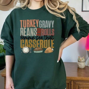 MOUSYA Thanksgiving Sweatshirt Women Turkey Gravy Beans And Rolls Sweatshirts Funny Thankful Turkey Shirt Apricot