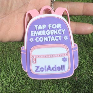 Child Emergency Contact Backpack Tag, Tap bag tag, special needs, scan tag, safety, school name tag, NFC backpack tag, Kids Luggage Tag