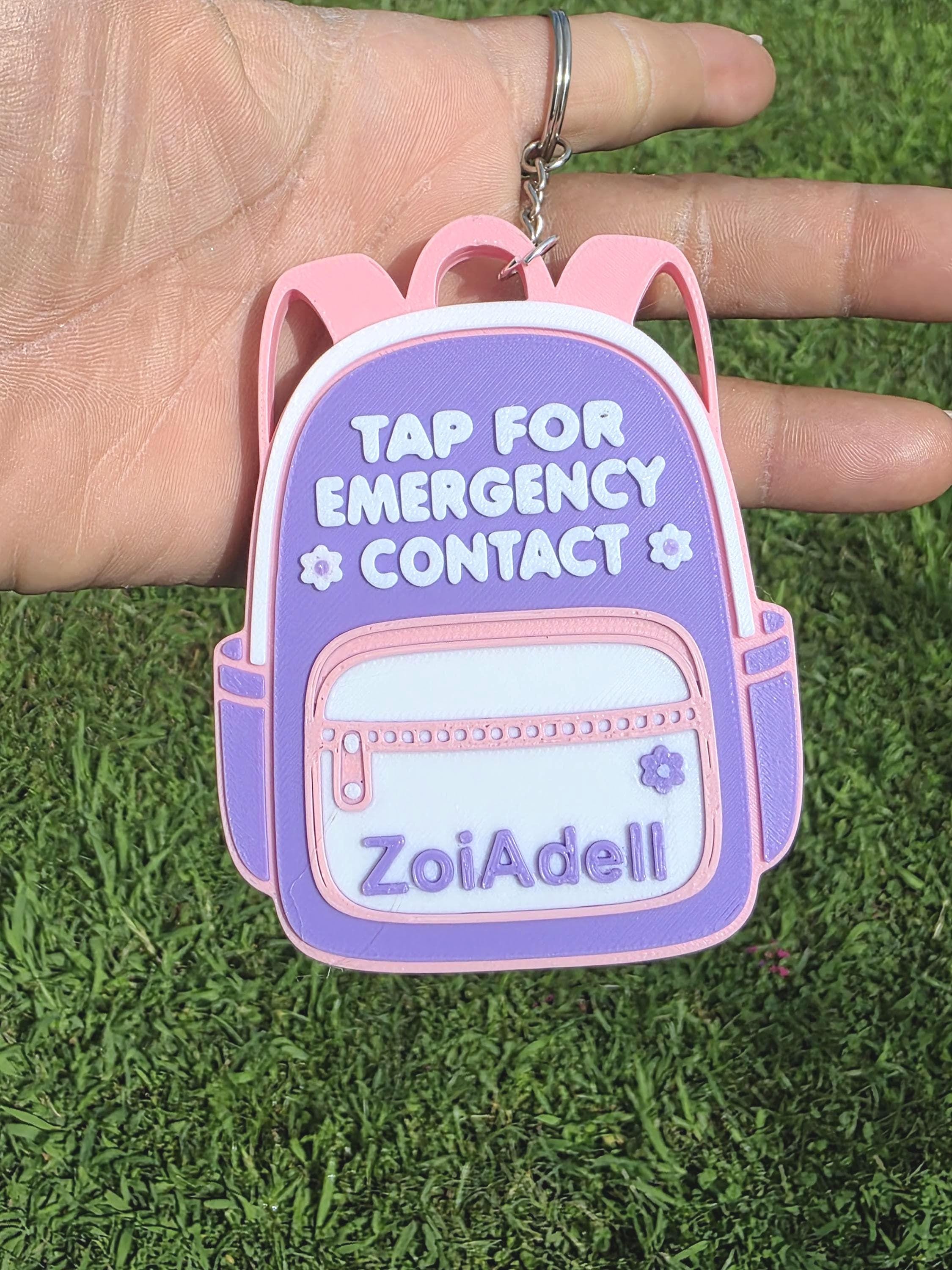 Child Emergency Contact Backpack Tag, Tap bag tag, special needs, scan tag, safety, school name tag, NFC backpack tag, Kids Luggage Tag