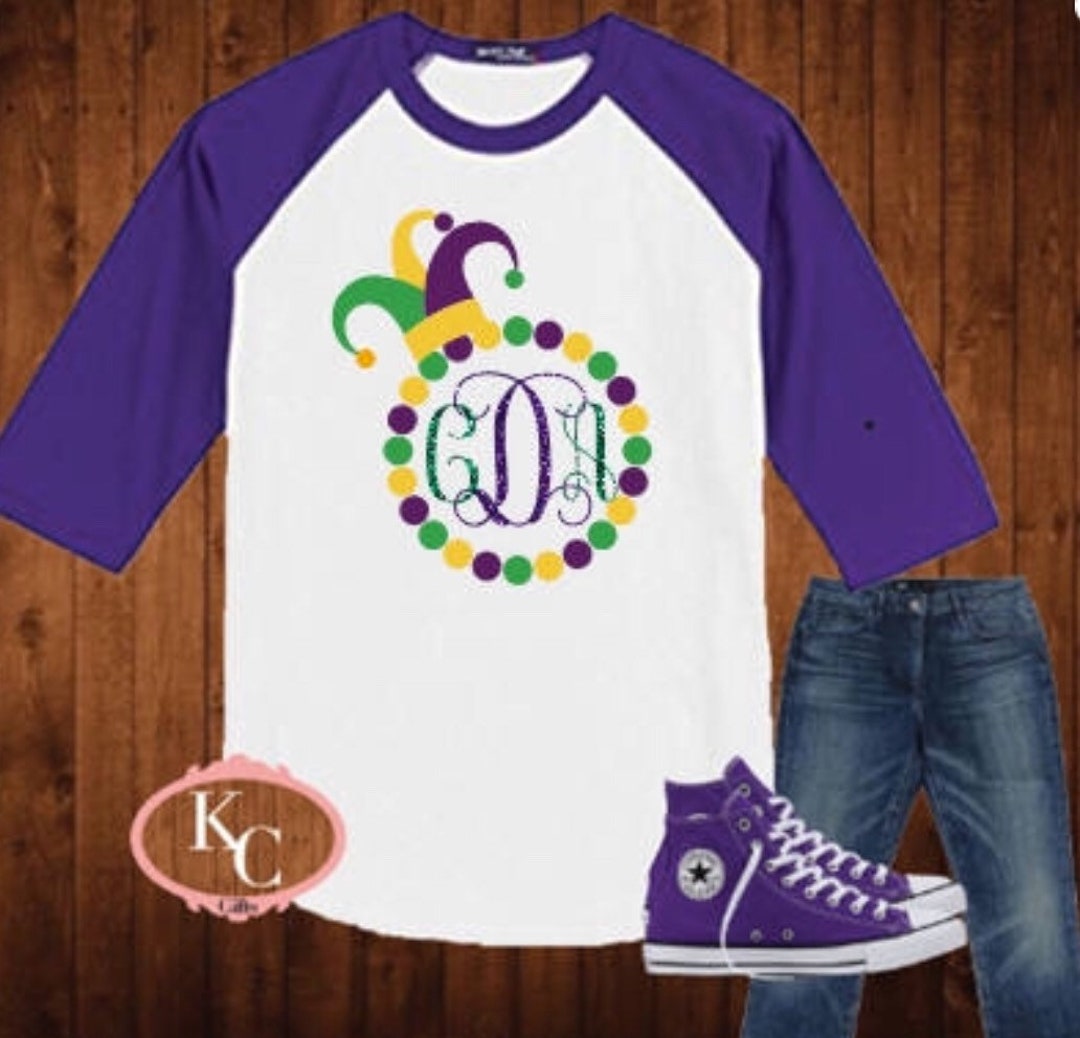 Ladies Monogram Mardi Gras Shirt, Ladies Raglan Shirt, Monogrammed