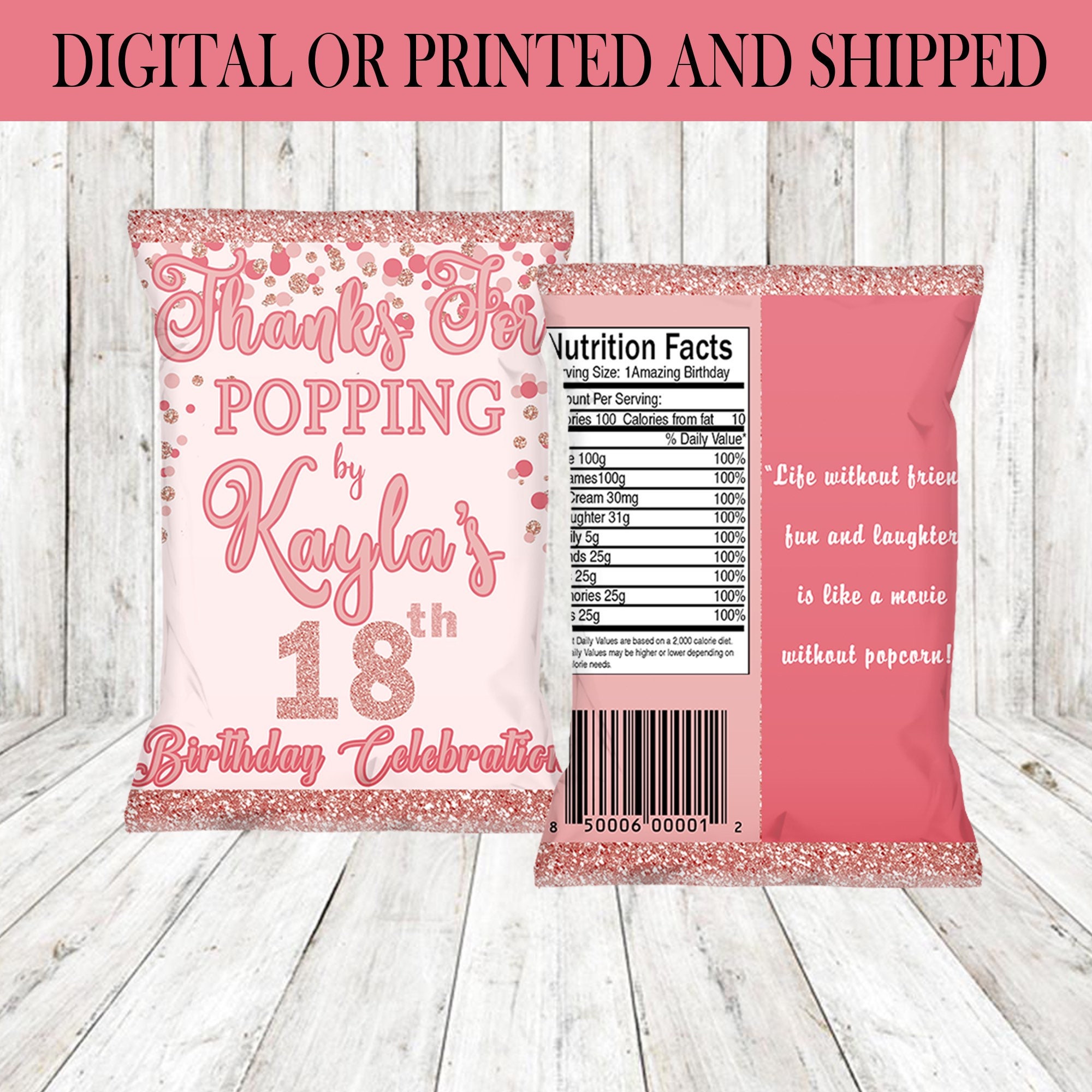 Chip Bags Rose Gold Rose Gold Birthday Wedding Favor Etsy