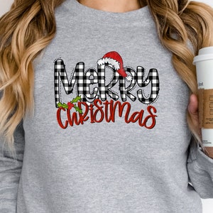 Sweat-shirt à carreaux noir et blanc Buffalo joyeux Noël, sweat-shirt de Noël, chemise cadeau de Noël, chemise de Noël à carreaux pour femme