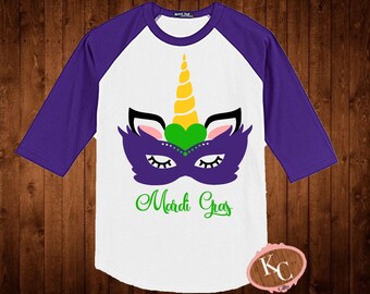 Mardi Gras Unicorn Shirt, Unicorn Mardi Gras, Mardi Gras Parade, Fat Tuesday, Mardi Gras Shirt, Custom Monogram Mardi Gras Raglan, NOLA