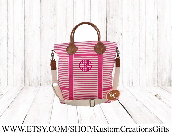 Monogram Pink Stripe Canvas Flight Travel Bag, Overnight Bag, Gym Tote Bag With Pockets Personalized, Bridesmaid Tote, Shoulder Bag Monogram Pink Stripe Canvas Flight Travel Bag, Overnight Bag, Gym Tote Bag With Pockets Personalized, Bridesmaid Tote, Shoulder Bag