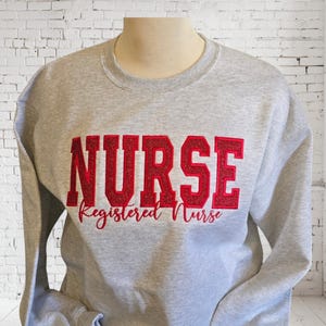 Embroidered Nurse Glitter Sweatshirt, Nurse Crewneck, Nurse Gift, Nurse Sweater, Nurse EST, Nursing Graduation Gift, Nurse Student Gift