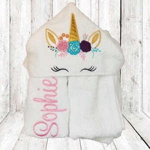 Beach Towel for Toddler Girls, Kids Unicorn Hooded Bath Towel, Baby Hooded Monogram Bath Towel, Personalized Hooded Animal Towel,