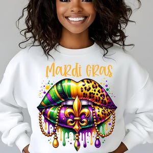 Mardi Gras Lips Sweatshirt, Mardi Gras Shirt, Mardi Gras Sweatshirt, Happy Mardi Gras , NOLA Parade, Carnival, Beads Up, Fat Tuesday