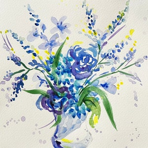 Blue Bouquet, Art Print of Original Watercolor,