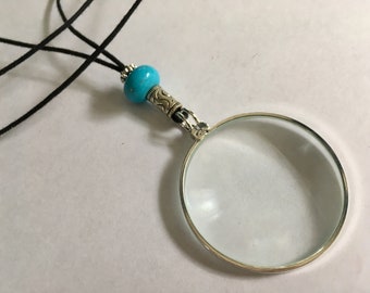 Magnifying Necklace, Magnify the energy of gem stones. Lightweight, long Necklace. Handmade La Loupe ByWendra