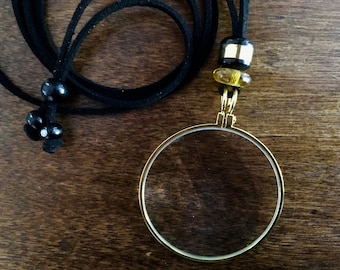 Monocle Necklace, Gold or Silver, Long Necklace,Loop, Reading Glass,Magnifier, Gift for Dad, Gift for Mom, Special Holiday Price! ByWendra