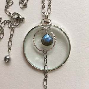 Magnifying Glass Necklace with Labradorite Crystals, Handmade La Loupe By Wendra