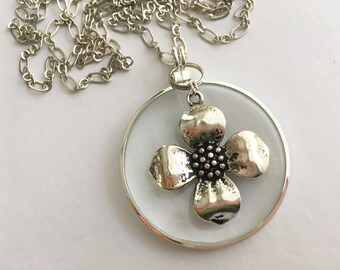Collar con lupa de flores, cadena de plata, collar largo, joyería de monóculo