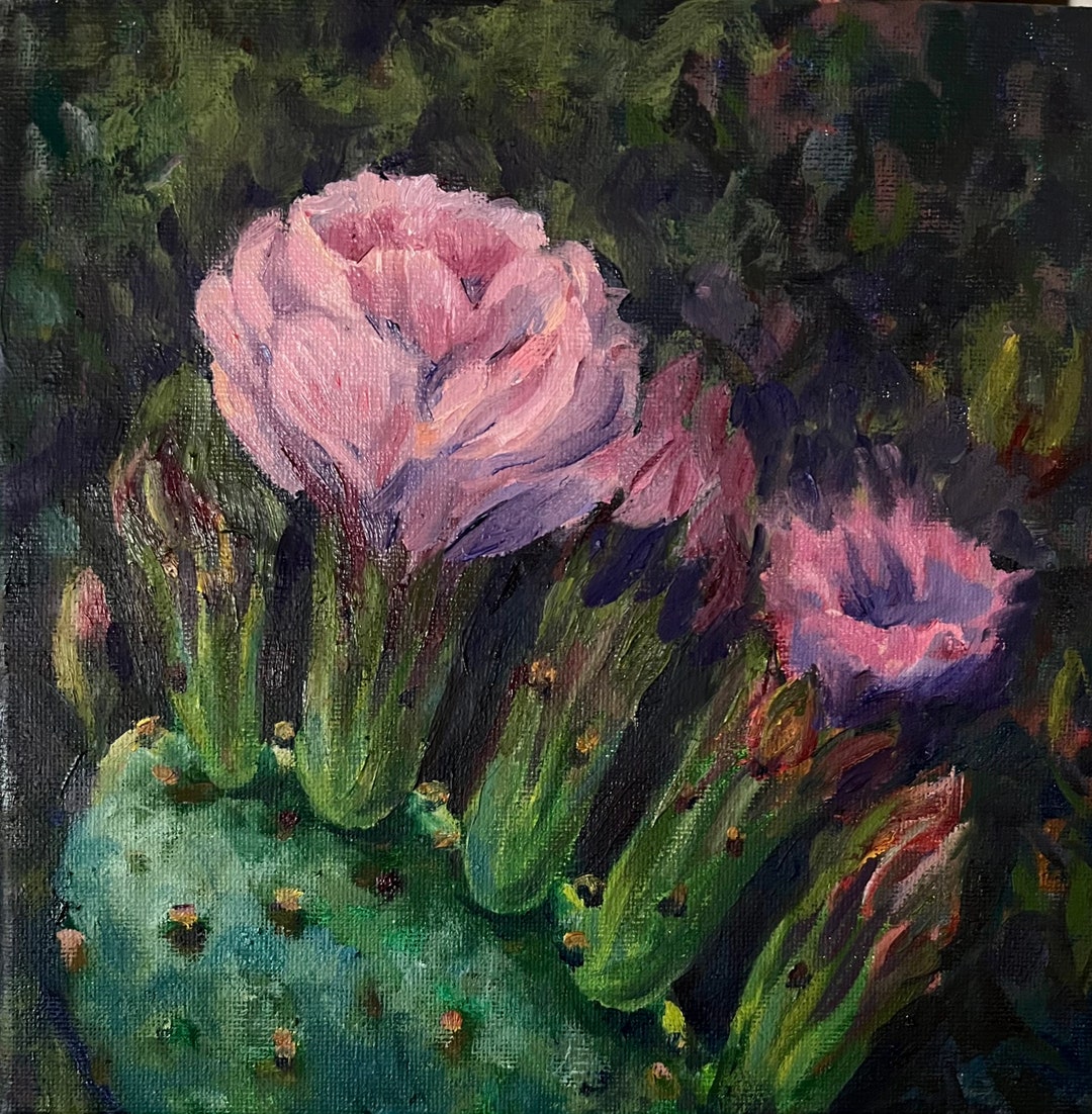 Cactus Flower, Oil Painting, Art Print Etsy