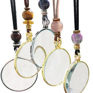 Magnifying Glass Necklace,Jiulory 10x Magnifying Glass Pendant Transparent, Long Chain Glass Lens Magnifier Necklace Mama Necklace Collar for Women