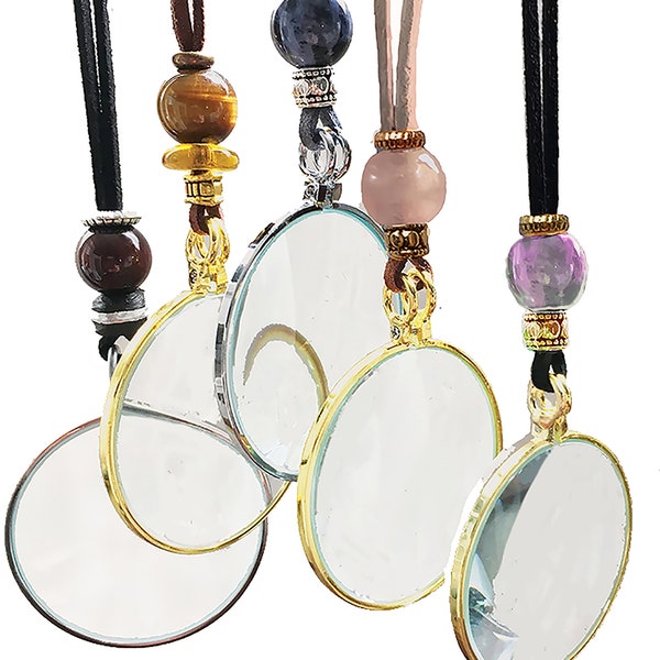 Magnifying Necklace, Design Your Own Combination of crystal gemstone, strand + rim. Increase your Vibration & Your Vision! La Loupe byWendra