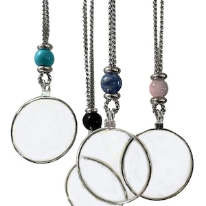 Magnifying Glass Pendant with Crystal gemstone on Adjustable Slide Chain. by Wendra