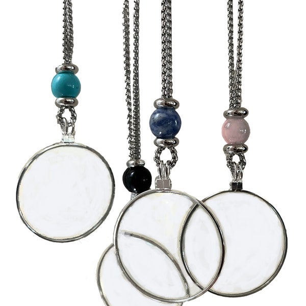 Magnifying Glass Pendant with Crystal gemstone on Adjustable Slide Chain. by Wendra