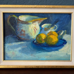 Tea Time, Art Print of Oil Painting, French Country Kitchen, Dining Room, Moody Painting.
