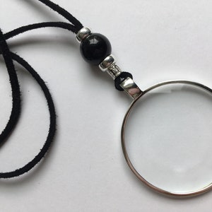 Magnifying Necklace, Sterling Silver and Crystal Gemstone. Travel kit. Gift for mom or dad. Women & Men,  La Loupe By Wendra