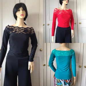 Lace neck top in three colours and several sizes