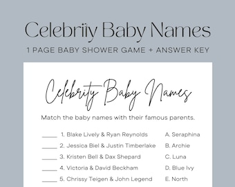 Celebrity Baby Name Matching Game, Baby Shower Games Printables, Baby Shower Game Idea, Baby Shower Instant Download
