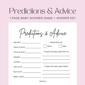 Advice & Predictions Baby Shower Game, Baby Shower Games Printables, Baby Shower Game Idea, Baby Shower Instant Download