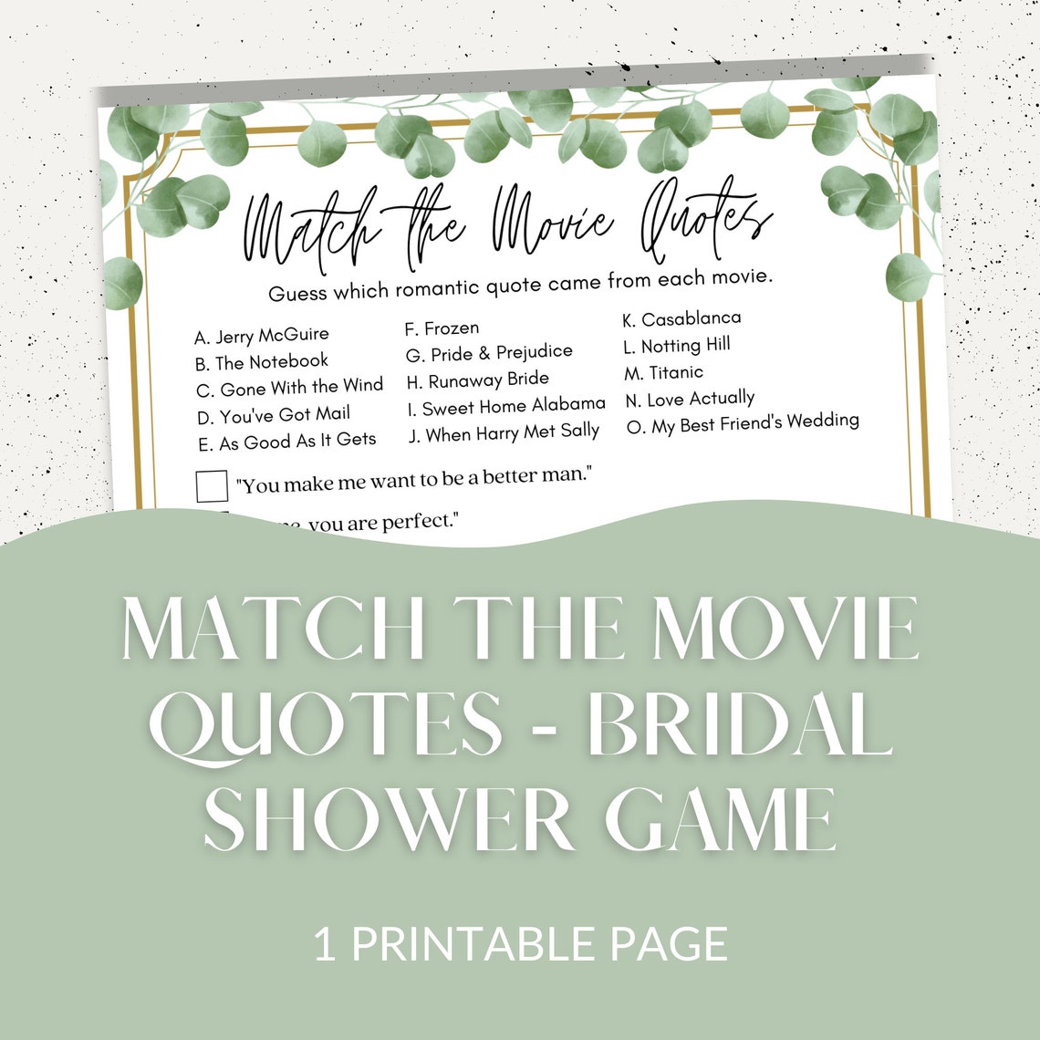 Match the Movie Love Quote Bridal Shower Games Printables Etsy