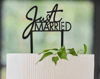 Black Acrylic Just Married Wedding Cake Topper, Wedding Decorations, Rustic Wedding Decorations, Just Married Cake Topper Decorations