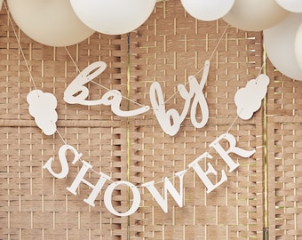 Neutrale baby shower Bunting, wolken baby shower Bunting decoraties, neutrale nieuwe baby partij, meisje jongen baby shower decor, nieuwe collectie