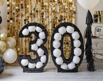 Black 30th Balloon Mosaic Frame Decoration, Birthday Party Balloon Centrepiece, Party Decorations