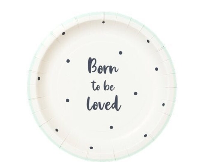 12 Neutral Baby Shower Plates White Mint Baby Plates Gender Etsy UK