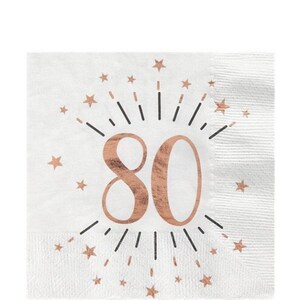 10 Rose Gold 80th Birthday Napkins, Eightieth Birthday Party Napkins, Birthday Tableware, 80th Birthday Party, Rose Gold Party Decorations