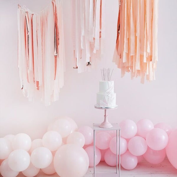 Blush Pink Rose Gold Streamer Garland Kit, Wedding Decorations, Baby Shower Decorations, Birthday Party Backdrop, Hen Party Decorations