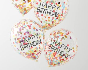 5 Rainbow Confetti Balloons, Birthday Balloons, Rainbow Birthday Party, Birthday Party Balloons, Birthday Decorations, Party Decorations