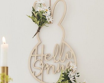 Wooden Rabbit Wreath, Easter Decorations, Wooden Hanging Rabbit Bunny Decorations, Spring Wedding Decor, Home Easter Decorations