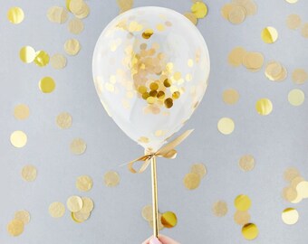 5 Mini Gold Confetti Balloons, Gold Wand Confetti Balloons, Confetti Balloons, Neutral Baby Shower, Hen Party, Wedding Balloons