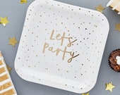 10 Gold Lets Party Plates, Gold Wedding Plates, Gold Anniversary Party, Engagement Party, Gold Party Decorations, Gold Party Tableware