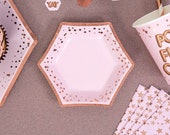 8 Small Rose Gold and Pink Star Plates, Girls Birthday Party Plates, Baby Shower Tableware, Party Decorations, Rose Gold Hen Party Plates