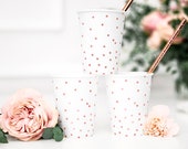 6 Rose Gold Dot Cups, Birthday Party Cups, Rose Gold Baby Shower Paper Cups, Wedding Paper Cups, Hen Party Cups, Rose Gold Cups