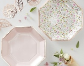 8 Rose Gold Floral Paper Plates, Birthday Party Plates, Tea Party, Floral Party Plates, Rose Gold Party, Pastel Party Plates, 8pk